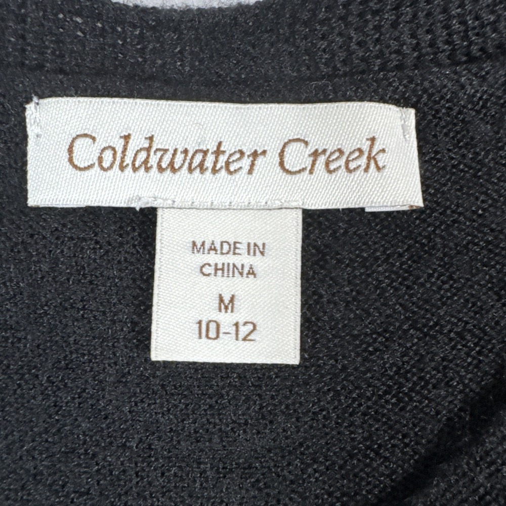 3/4 Sleeve Coldwater Creek Solid Black 50% Merino Wool Twist Medium - Picture 2 of 7
